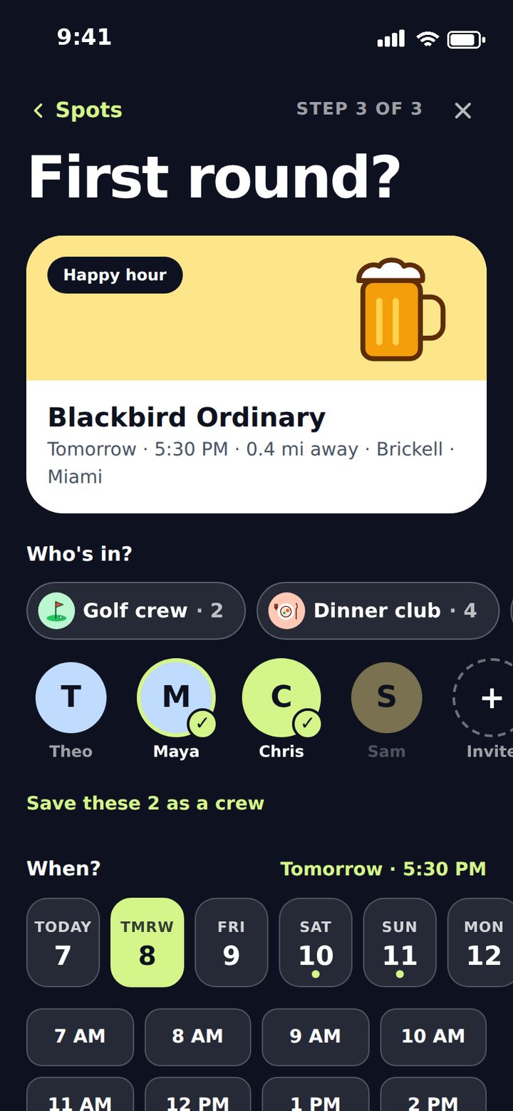 Choosing who's in and a time for happy hour at Blackbird Ordinary